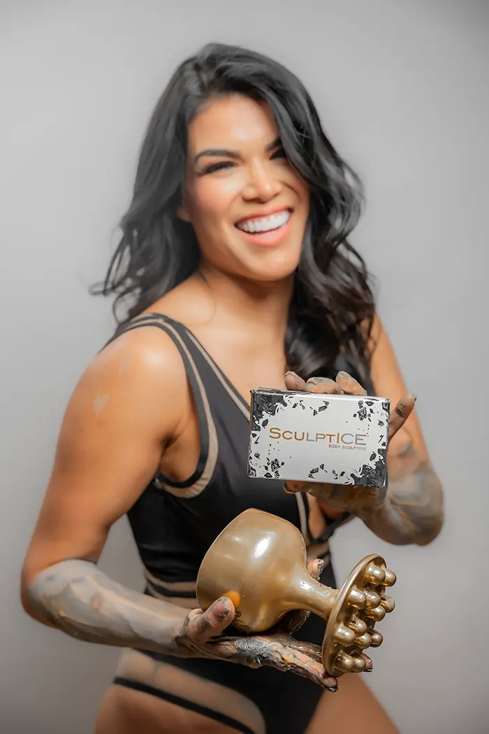 Ania Botero showcasing SculptICE® products with a radiant and confident expression.